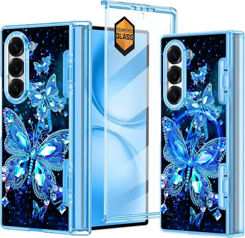 Vista 33 de Hekodonk Funda para Galaxy Z Fold 6, compatible con MagSafe, brilla en la oscuridad, protector de pantalla frontal, soporte, protección de bisagra