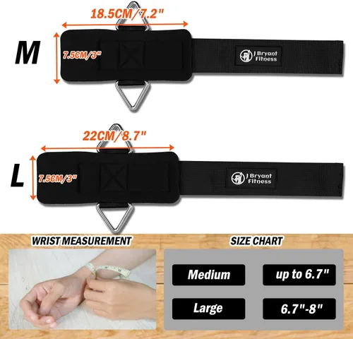 Vista 2 de J Bryant Muñequeras de fitness para máquinas de cable, correas de muñeca ajustables resistentes con acolchado de neopreno de 0.276 in