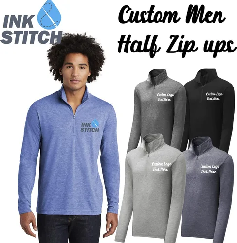 Vista 3 de INK STITCH Men ST407 Custom Design Your Own Text logo Stitching Posicharge Tri Blend 14 Zip Pullover