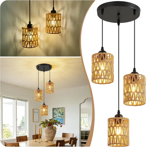 Vista 8 de SKEJAO - Lámpara colgante de 3 luces para isla de cocina Negro mate