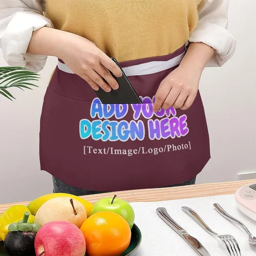 Vista 279 de AXKEUDO Delantal personalizado con bolsillos, delantales de cintura para camarera para cocinar en casa, restaurante, servir trabajo