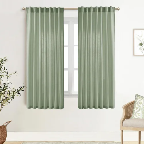 Vista 70 de XTMYI - Cortinas transparentes de 54 pulgadas de largo, juego de 2 paneles para baño, cortinas cortas de lino y algodón con semi privacidad