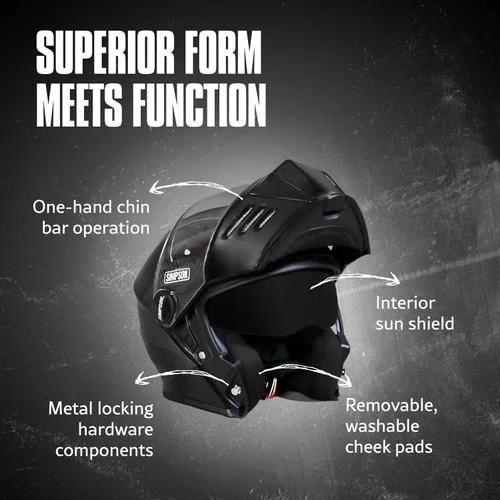 Vista 3 de Simpson Mod Bandit Modular Motorcycle Helmet - DOT & ECE Certified - Flip Front, Comms Ready, Internal Sun Shield and External Clear Face Shield