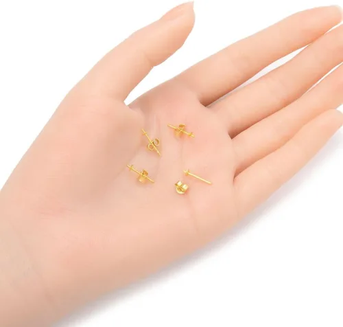 Vista 2 de Adabele SS321-3 - 10 piezas de pendientes de plata esterlina chapada en oro amarillo real, 0.035 in, pin de 0.118 in (0.12 pulgadas), pegamento