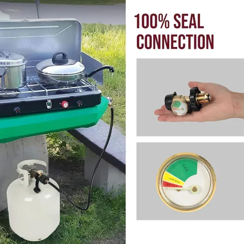 Vista 4 de Adaptador de tanque de propano de ajuste universal de 100 libras que convierte POL a QCC1 / Tipo 1 con adaptador de manguera de propano de calibre