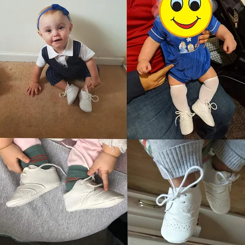 Vista 7 de Zapatos de bebé para niños y niñas, suela suave, antideslizante, de piel sintética, para bautizo, zapatos de bautizo, zapatos de cuna para recién