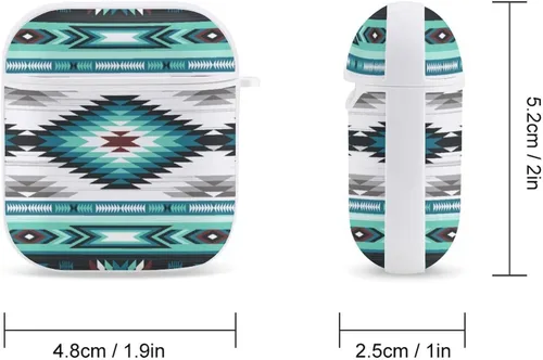 Vista 2 de Funda compatible con Airpods, color verde azulado, turquesa, tribal, navajo, azteca, patrón étnico, para mujeres y hombres, a prueba de golpes