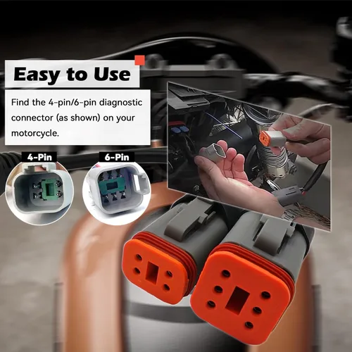 Vista 3 de Adaptador OBD2 para Harley 2 en 1 [4 pines + 6 pines] a cable de diagnóstico de motocicleta de 16 pines, conector de herramienta de escáner