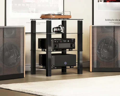 Vista 6 de FITUEYES Soporte de audio de 4 niveles con estantes de vidrio templado