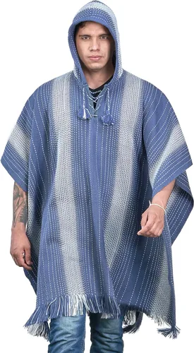 Vista 2 de INTI ALPACA Poncho con capucha de alpaca para hombre, capa de lana con capucha, poncho largo de invierno, cómodo abrigo de casa, color sólido