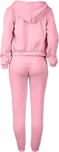 Vista 4 de Conjunto deportivo de 3 piezas para mujer, para otoño e invierno, manga larga, sudadera corta con pantalón corto, ajuste holgado, con capucha