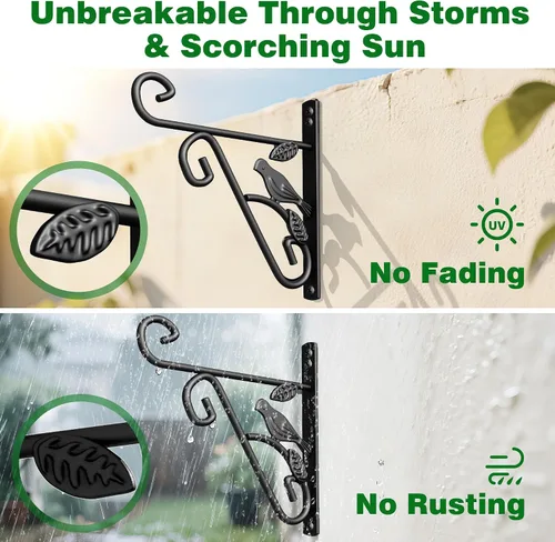 Vista 3 de AMAGABELI GARDEN & HOME Paquete de 2 colgadores colgantes para plantas al aire libre de 10 pulgadas, soportes de metal para colgar en la pared