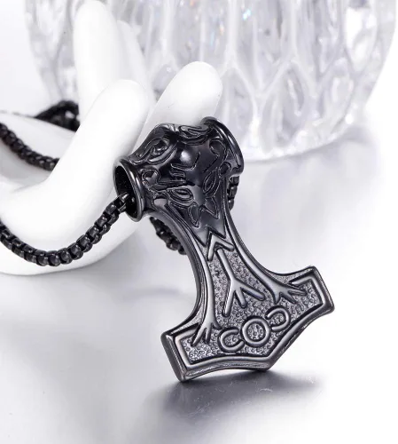 Vista 2 de Collar con colgante de martillo Thors Mjolnir de acero inoxidable para hombre