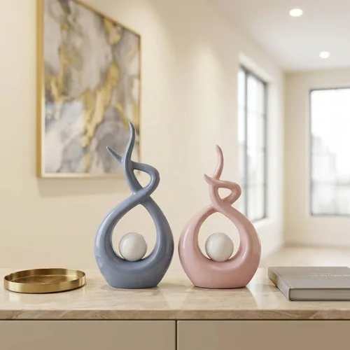 Vista 12 de Escultura moderna de cerámica abstracta dorada y negra, estatuas de Knick Knacks para sala de estar, estante, soporte de TV, mesa de café, comedor