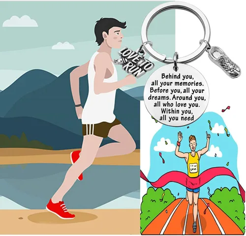 Vista 5 de FEELMEM Marathon Runner Gifts Llavero para correr a través de la pista de campo, joyería de maratón para correr, regalo de pista de regalo