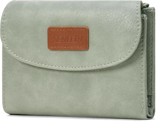 Vista 8 de SENDEFN Cartera pequeña para mujeres de cuero con bloqueo RFID, cartera de muñeca, tarjetero con doble cremallera, monedero, cartera bifold