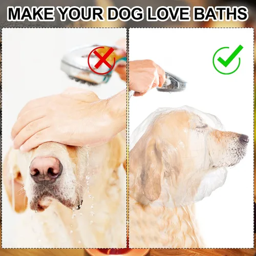 Vista 4 de Weewooday 32 gorras desechables para ducha para mascotas, cubiertas de plástico para orejas de perro, para baño, gotas, protector – Protección