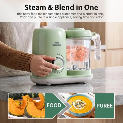Vista 3 de Licuadora AMZBabyChef para fabricar alimentos para bebés: vaporizador 4 en Verde