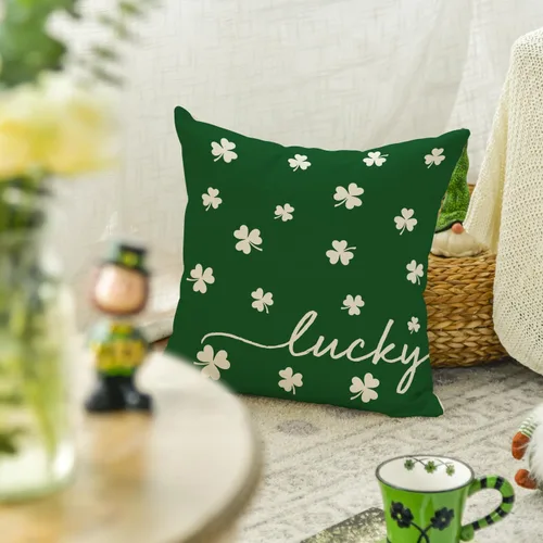 Vista 3 de AVOIN colorlife Funda de almohada de trébol de la suerte del día de San Patricio, 18 x 18 pulgadas, funda de cojín verde trébol para decoración
