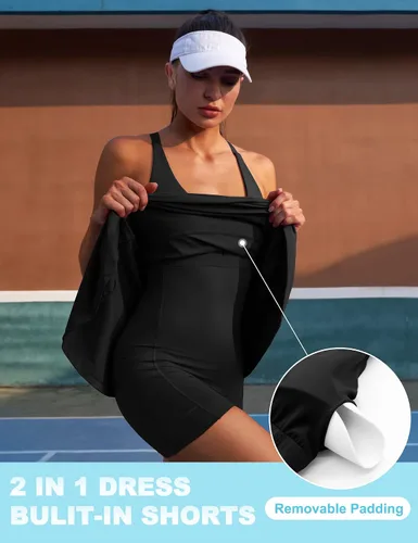 Vista 3 de IUGA Vestido de tenis para mujer con pantalones cortos debajo, vestido atlético para mujer, vestidos de golf, trajes de verano para entrenamiento