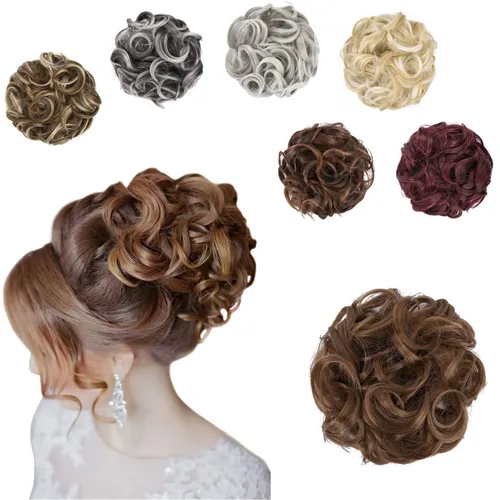 Vista 12 de Elaine Extensión de Coletero Grande y Desordenado, Rizos de Cabello Sintétcio, Coleteros Ondulados Grandes, Trenza Gruesa para Mujeres (#Blanco)