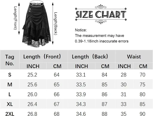 Vista 6 de FEOYA Falda gótica steampunk para mujer, falda renacentista alta y baja para disfraz, falda victoriana con volantes