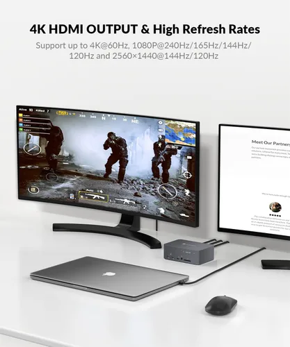 Vista 9 de Conmutador KVM de acceso AV USB C Estación de acoplamiento Monitores duales