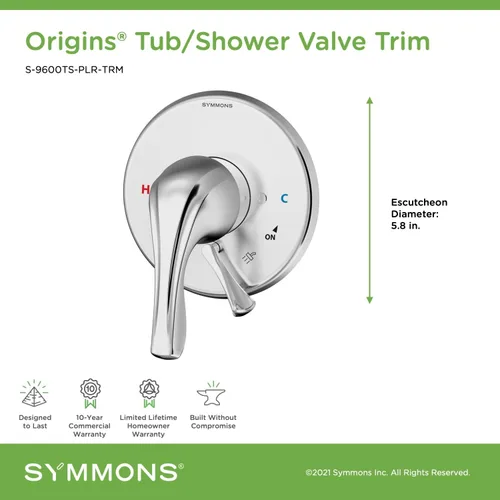 Vista 3 de Symmons S-9600TS-PLR-TRM Origins - Moldura de válvula de bañera/ducha (válvula no incluida)