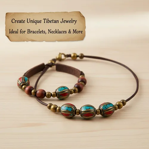 Vista 3 de SUPVOX Nepal - Cuentas de Buda hechas a mano, 10 cuentas espaciadoras para hacer joyas, cuentas de metal para pulseras, collares y proyectos