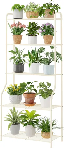Vista 10 de Kitsanery Soporte para plantas de interior y exterior para múltiples plantas, estante de metal resistente de 5 niveles, escalera grande para jardín