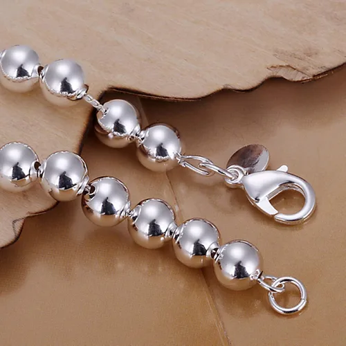 Vista 8 de Brazalete de plata esterlina 925 con cuentas redondas, 8 mm