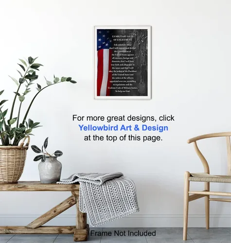 Vista 6 de Yellowbird Art & Design - Arte de pared patriótico con bandera estadounidense y juramento de reclutamiento, póster impreso, regalo decorativo