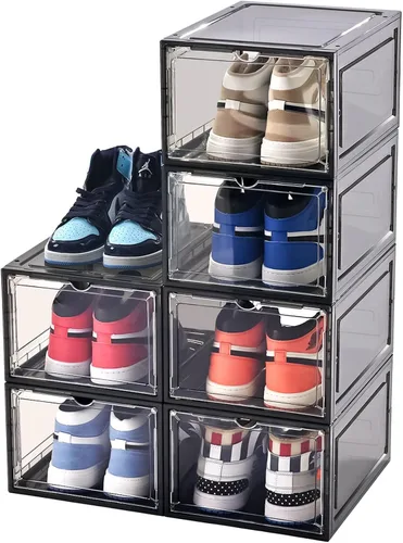 Vista 9 de Caja de almacenamiento para zapatos KEFA XL, paquete de 6 cajas de zapatos de plástico transparente apilables, organizador de cajas de zapatos