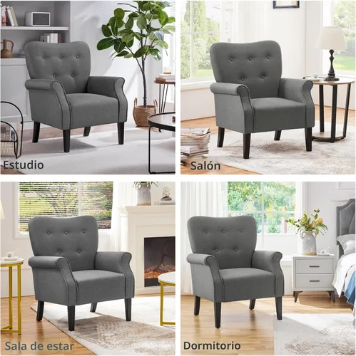 Vista 5 de Yaheetech Sillón Moderno, Silla de Acento de Mediados de Siglo con Patas de Madera Resistentes y Respaldo Alto para Espacios Pequeños, Silla de Club