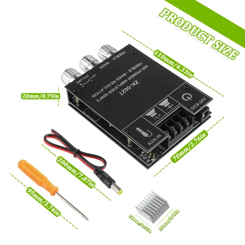Vista 10 de Placa de amplificador Bluetooth de 50W+50W con control de agudos y graves, chips TPA3116D2, DC 9-24V, entradas BT y AUX, amplificador estéreo de 2.0