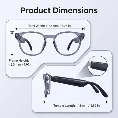 Vista 9 de Lentes de traducción Bluetooth inalámbricos inteligentes AI para hombres/mujeres con altavoces/Bluetooth y más de 140 idiomas traducción
