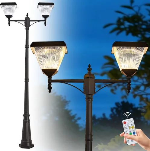 Vista 9 de Luces solares para poste del atardecer al amanecer, lámparas solares para exteriores con base de montaje en muelle, cabezal de luces exteriores