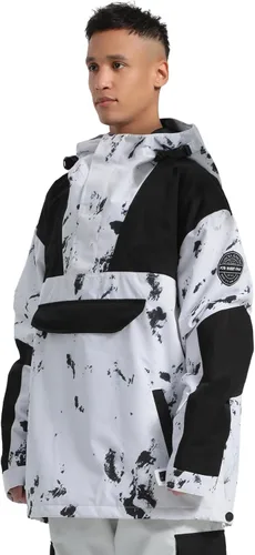 Vista 3 de GSOU SNOW Chaqueta de esquí para hombre, abrigo de nieve para snowboard, cálido, invierno, impermeable, con capucha