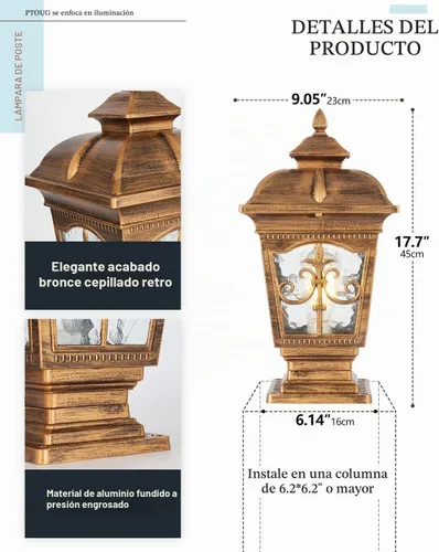 Vista 6 de Paquete de 2 luces de poste para exteriores, luces de columna de aluminio bronce impermeables