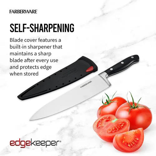 Vista 3 de Farberware Edgekeeper - Cuchillo de chef forjado triple remachado de 8 pulgadas con cubierta de hoja autoafilable, cuchillo de cocina de acero