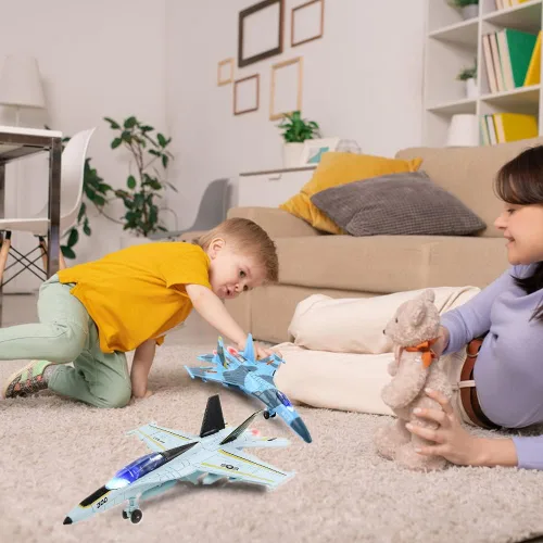 Vista 2 de Juguete de avión para niños, paquete de 2, juguetes de avión fundidos a presión para niños, modelo SU35 F18, juguete de avión para niños, chorros