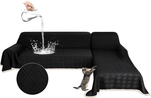 Vista 11 de Fundas impermeables para sofá modular en forma de L, 2 piezas, lavable, en forma de L, protector de muebles acolchado de jacquard para perros, Gris