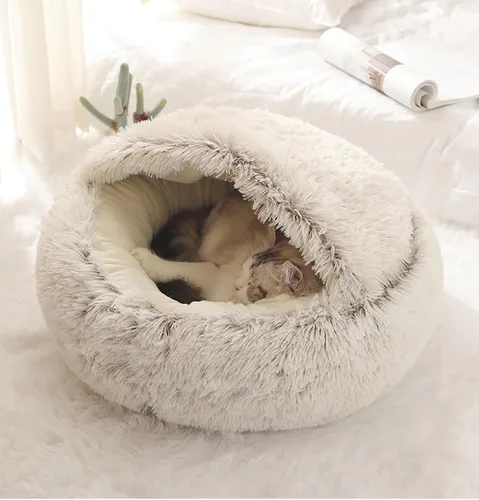 Vista 5 de Cama de Capullo Acogedora para Mascotas, Cama de Rincón Acogedora para Perros, Cama de Peluche de Invierno para Mascotas, Cama de Capullo Acogedora