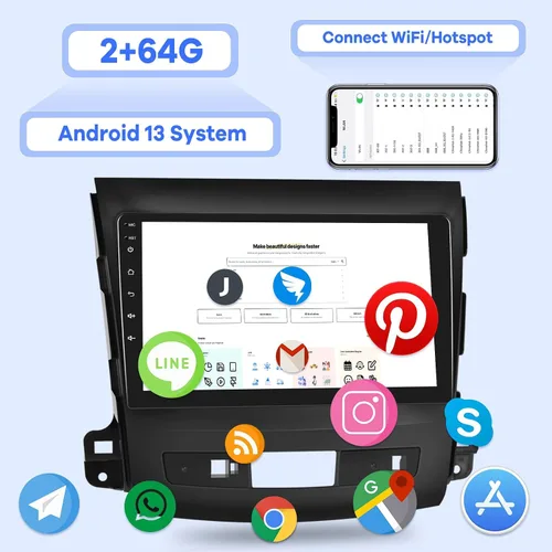 Vista 3 de [2G+64G] Radio de coche para Mitsubishi Outlander 2008-2015, pantalla táctil Android estéreo de 9 pulgadas, Carplay/Android Auto/Hi-Fi