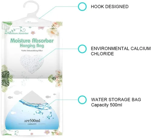 Vista 3 de CANAGER Absorbedor de humedad colgante, bolsas deshumidificadoras colgantes para armario, dormitorio y cocina, sin fragancia, 5 paquetes, absorben