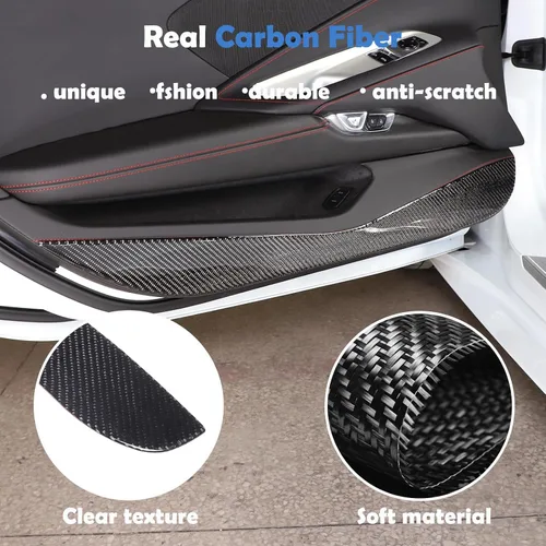 Vista 4 de Kit antipatadas de fibra de carbono real 3D suave para moldura de panel de puerta interior de automóvil, compatible con Corvette C8 Stingray Z06 Z51