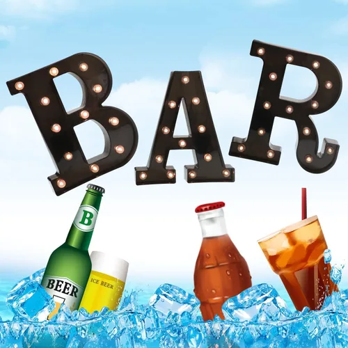 Vista 6 de BAR - Letrero LED iluminado con palabras de marquesina - Letrero de barra de pub preiluminado - Funciona con pilas (23.03 x 8.66 pulgadas) (negro)