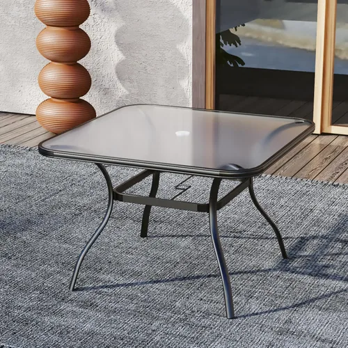 Vista 17 de Anmutig Mesa de patio pequeña cuadrada de 27.5 pulgadas con resistente a la intemperie para comedor al aire libre, color negro