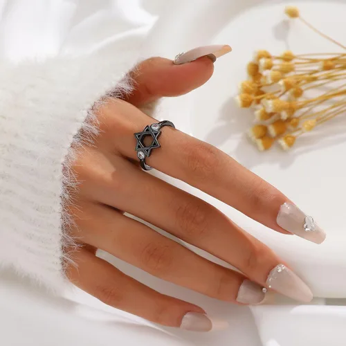 Vista 66 de Jewmon Anillo de plata de ley con estrella de David para mujer – Anillo ajustable Magen David – Amuleto Wicca – Regalos judíos