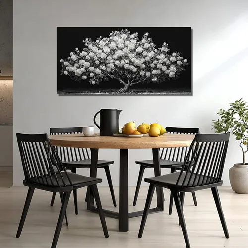 Vista 2 de JuhaiArt Arte de pared de árbol de rosa blanca para dormitorio, decoración de pared negra, cuadro floral para dormitorio y oficina, 20 x 40 pulgadas